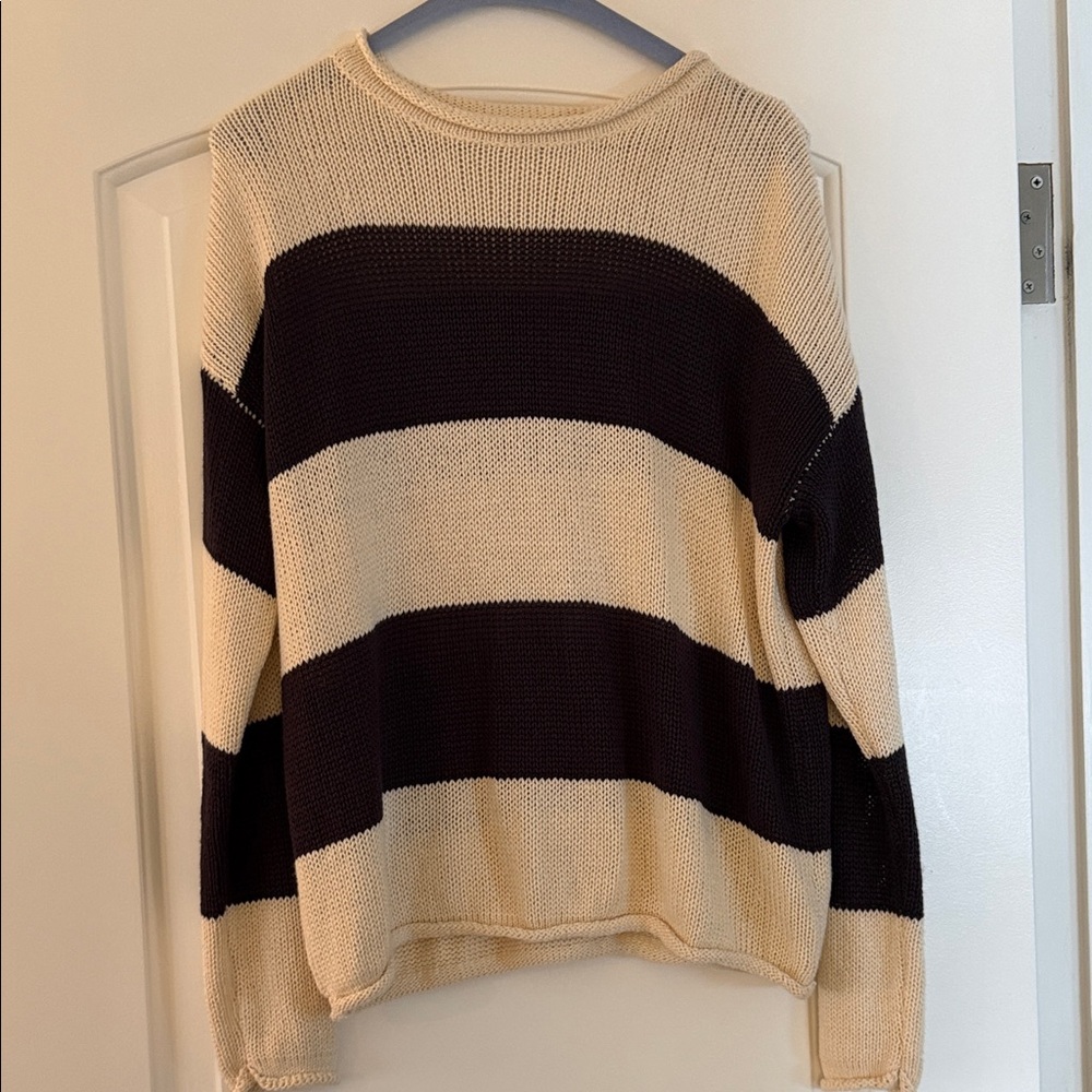 Elegant Black and Cream Women's Striped Sweater